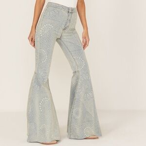 We The Free Just Float On Flare Jeans Light Wash Geo Print Size 28
